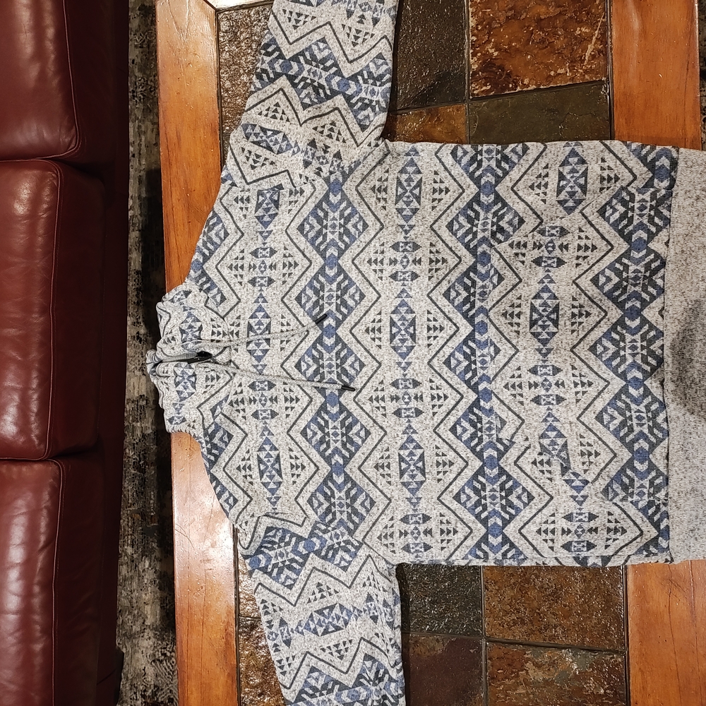 Gray and Blue Geometric Pattern Sweater